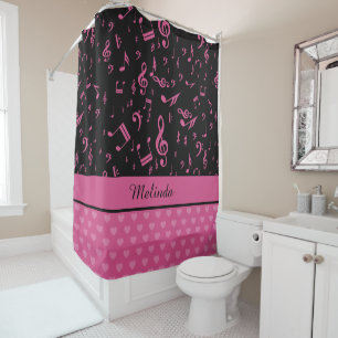 Custom Music Notes and Hearts Pattern Pink Black