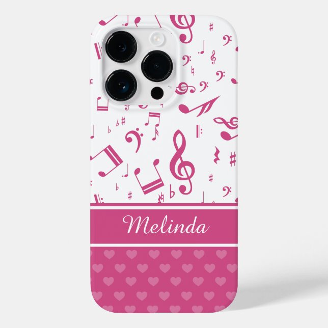 Custom Music Notes and Hearts Pattern Pink White Case-Mate iPhone Case (Back)