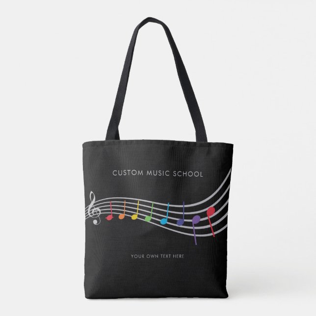 Custom Music School Rainbow Music Notes Tote Bag (Back)