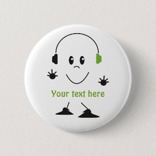 Custom Music Text Cute Headphones Character 2 Inch Round Button