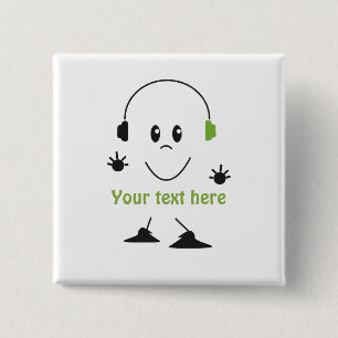 Custom Music Text Cute Headphones Character 2 Inch Square Button