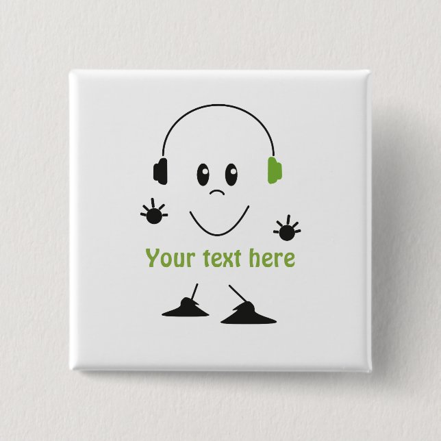 Custom Music Text Cute Headphones Character 2 Inch Square Button (Front)