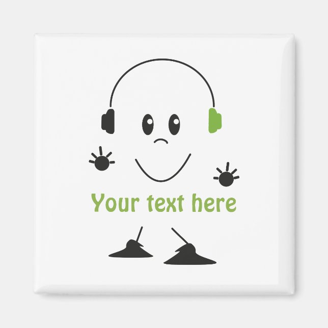 Custom Music Text Cute Headphones Character Magnet (Front)