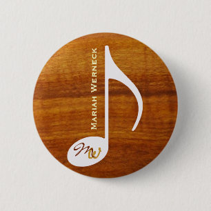 custom musical note on faux wood 2 inch round button