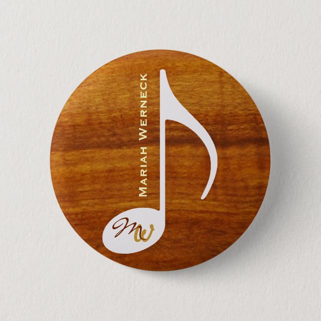 custom musical note on faux wood 2 inch round button (Front)