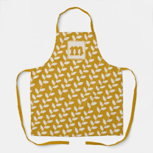 Custom Mustard 70s Retro Leaf Pattern Monogram Apron