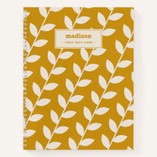 Custom Mustard 70s Retro Leaf Pattern Monogram Notebook