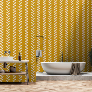 Custom Mustard 70s Retro Leaf Pattern Wallpaper