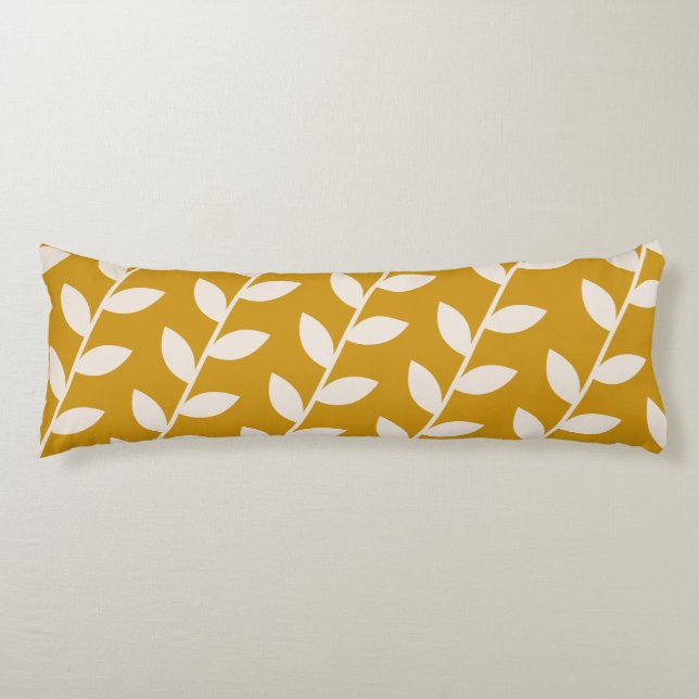 Custom Mustard Retro Leaf Pattern  Body Pillow (Front)