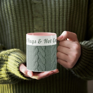 Custom Muted Green Cozy Winter   Hugs & Hot Cocoa  Mug