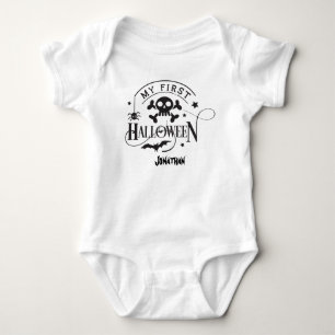 Custom My First Halloween Bat Black White Baby Bodysuit