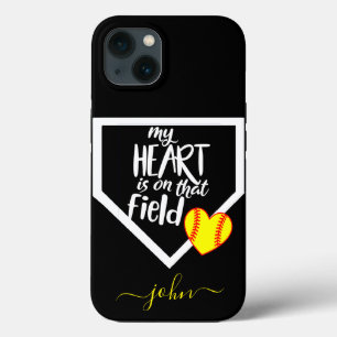 Custom MY HEART IS ON THAT FIELD Mom Softball 12 iPhone 13 Case