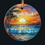 Custom Myrtle Beach Beach Faux Stained Glass Ceramic Ornament<br><div class="desc">Cute personalizable tropical Trip souvenir.

Customization:
Change Caption and year to make it unique.</div>