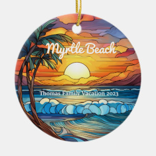 Custom Myrtle Beach Beach Faux Stained Glass Ceramic Ornament