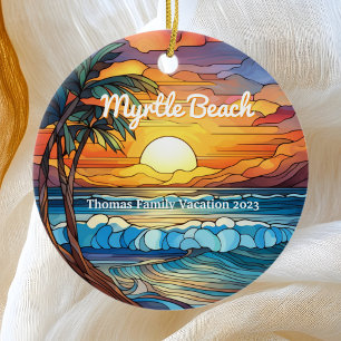 Custom Myrtle Beach Beach Faux Stained Glass Ceramic Ornament