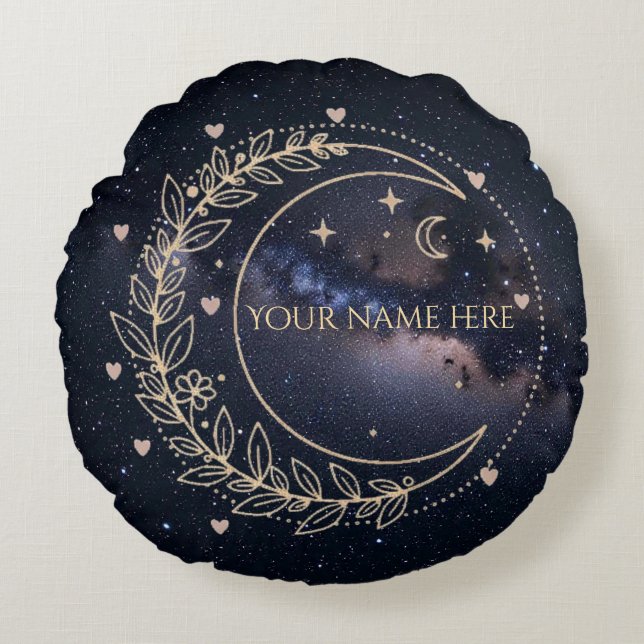 Custom Mystic Moon and Starry Sky  Round Pillow (Front)