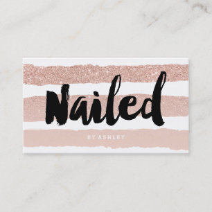 Custom nailed modern typography rose gold stripes business card