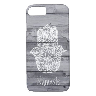 Custom namaste handdrawn Hamsa hand of fatima wood Case-Mate iPhone Case