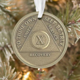 Custom Name 10 Year Sober Anniversary Medallion Ornament