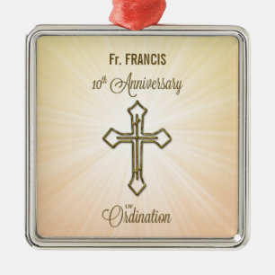 Custom Name, 10th Anniversary of Ordination Metal Ornament