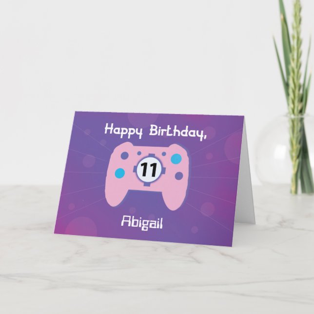 Custom Name 11 Year Old Birthday Gamer Controller Card (Front)