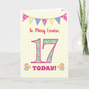 Custom Name 17th Birthday Primroses Bunting Card
