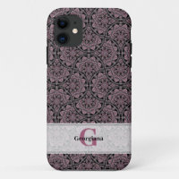 Custom Name 1920s Dusky Rose Floral Fronds Mandala