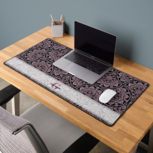 Custom Name 1920s Dusky Rose Floral Fronds Mandala Desk Mat