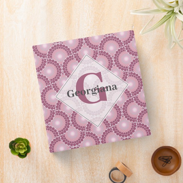 Custom Name 1920s Radiant Dusky Rose Dot Mandala Binder (In Situ)
