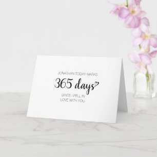 Custom name 1 year 365 days heart anniversary card
