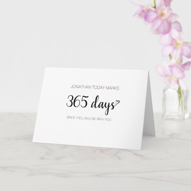 Custom name 1 year 365 days heart anniversary card (Orchid)