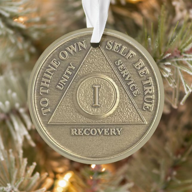 Custom Name | 1 Year Sober Anniversary Medallion Ornament (Tree)