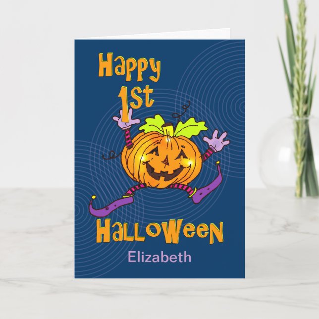 Custom Name 1st Halloween Happy Pumpkin Card (Front)