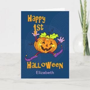 Custom Name 1st Halloween Happy Pumpkin Card