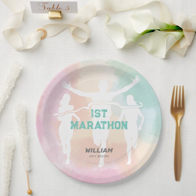 Custom Name 1st Marathon Celebration Party Paper Plate (Wedding)