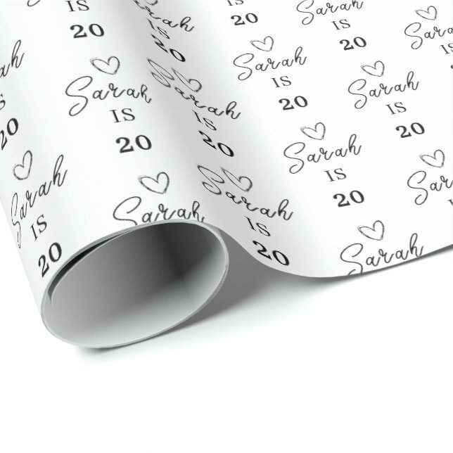 Custom Name 20th Birthday Wrapping Paper (Roll Corner)