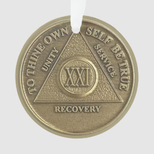 Custom Name   21 Year Sober Anniversary Medallion Ornament