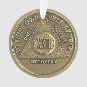 Custom Name   22 Year Sober Anniversary Medallion Ornament