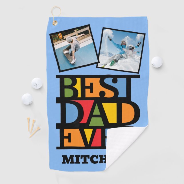 Custom Name & 2 Photos BEST DAD EVER Golf Towel (InSitu)