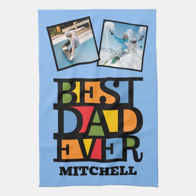 Custom Name & 2 Photos BEST DAD EVER Kitchen Towel (Vertical)