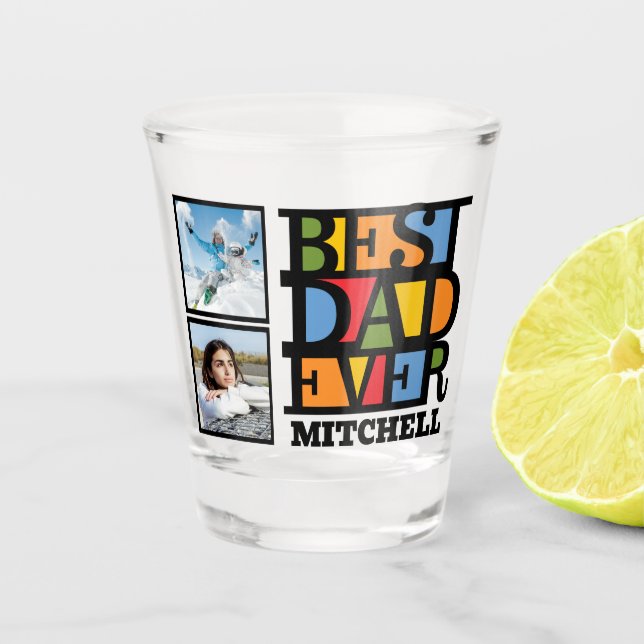 Custom Name & 2 Photos BEST DAD EVER Shot Glass (Front)
