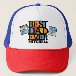 Custom Name & 2 Photos BEST DAD EVER Trucker Hat