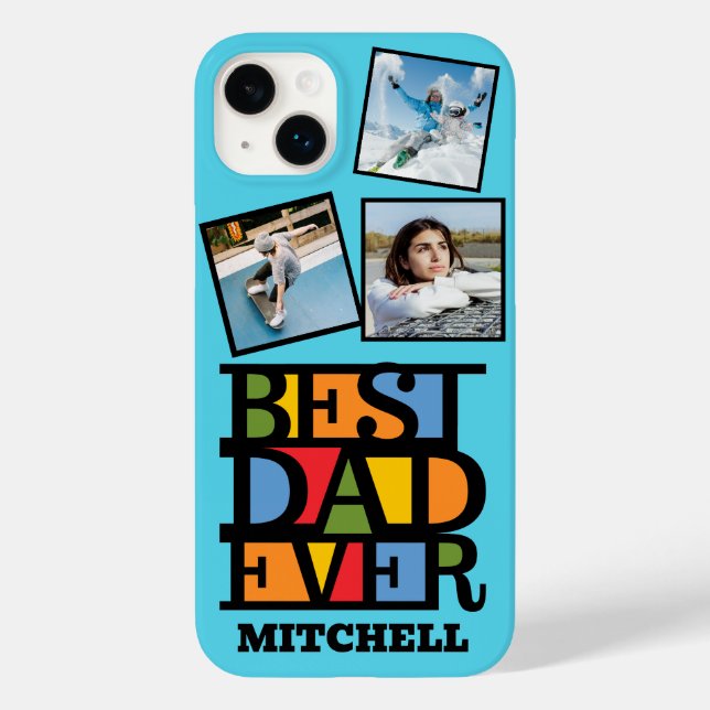 Custom Name & 3 Photos BEST DAD EVER Case-Mate iPhone Case (Back)
