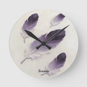 Custom Name 3D Purple Lavender Feather Modern Round Clock