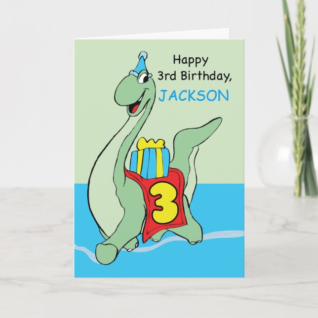 Custom Name, 3rd Birthday Dinosaur, Jackson Card (Front)