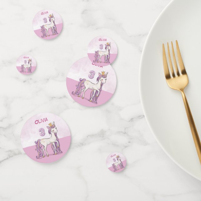 Custom Name 3rd Birthday Pink Horse With Crown Confetti (Group)