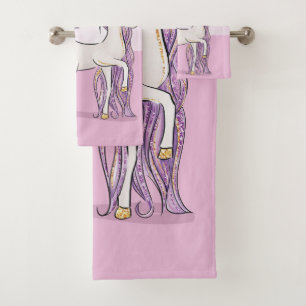 Custom Name 4th Birthday Pink Horse With Crown Bath Towel Set