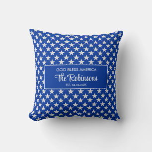 Custom Name 4th of July Blue Pattern Patriotic Throw Pillow