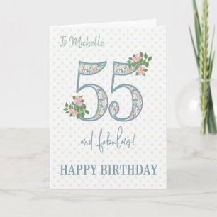 Custom Name 55th Birthday Floral and Polkas Card