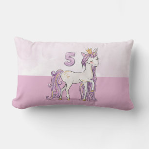 Custom Name 5th Birthday Pink Horse With Crown Lumbar Pillow